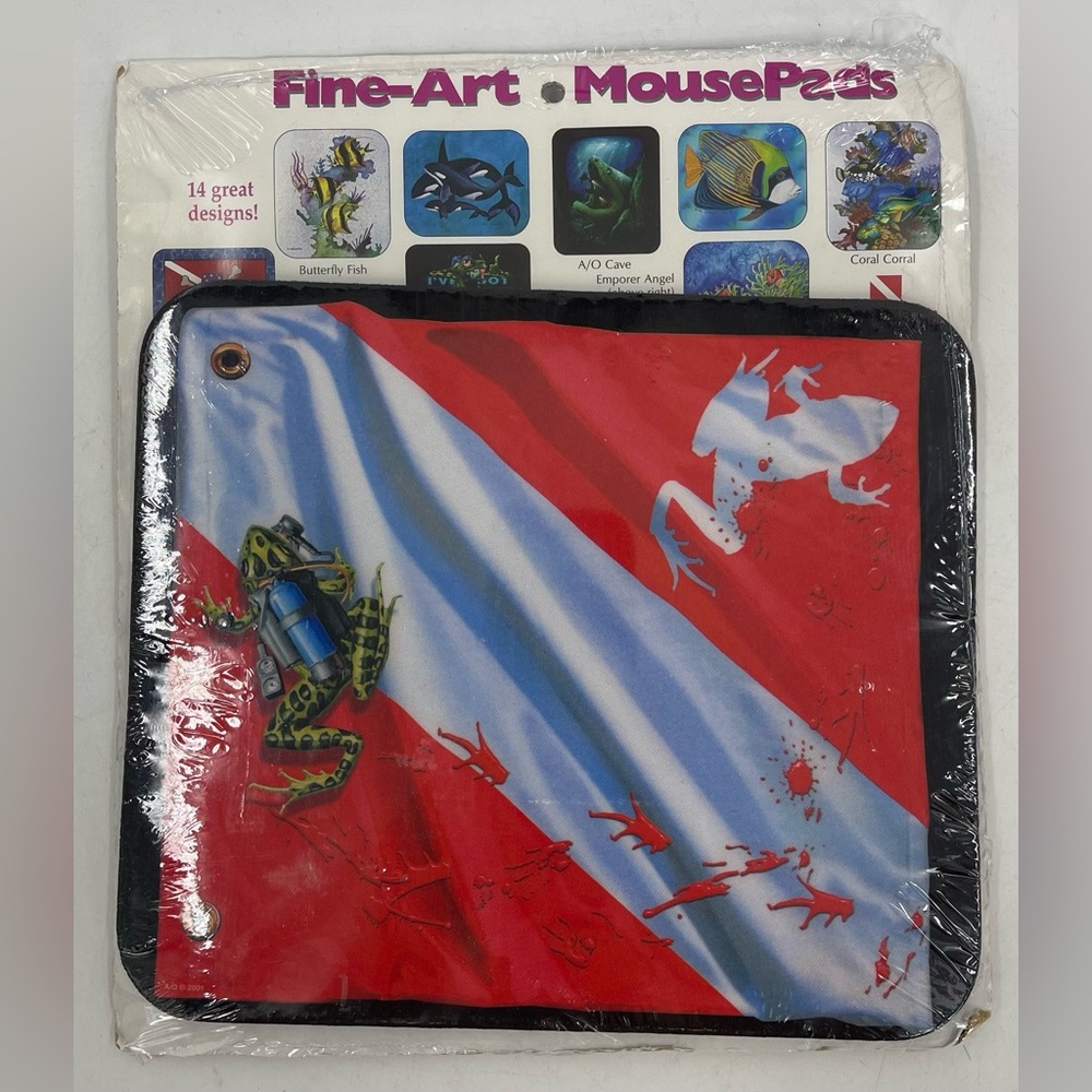 Dive Flag & Jumping Tree Frog Neoprene Mouse Pad 8” X 9” New in Package NIP